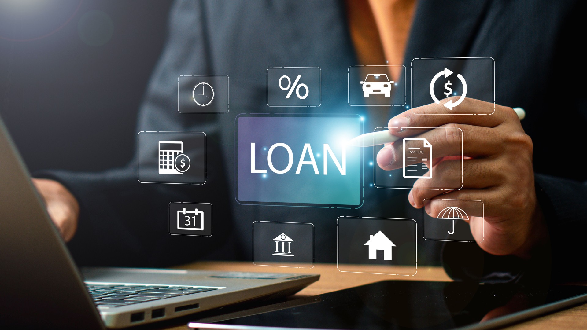 Personal Loan Assessment and Loans concept. Financial loan agreement, Personal or business loans through online services between lenders and borrowers. Person using laptop laptop with loan icon.